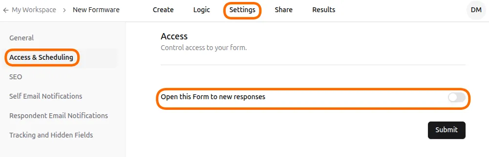 Close a Formware