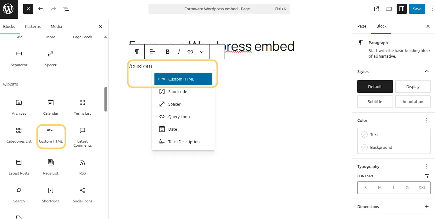 Custom HTML block