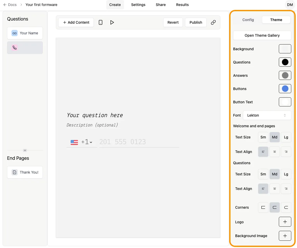 Theme settings