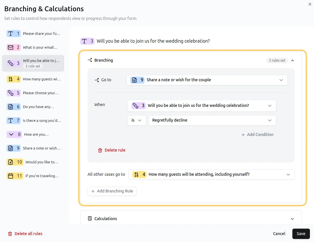 Logic rules on a question - configuration