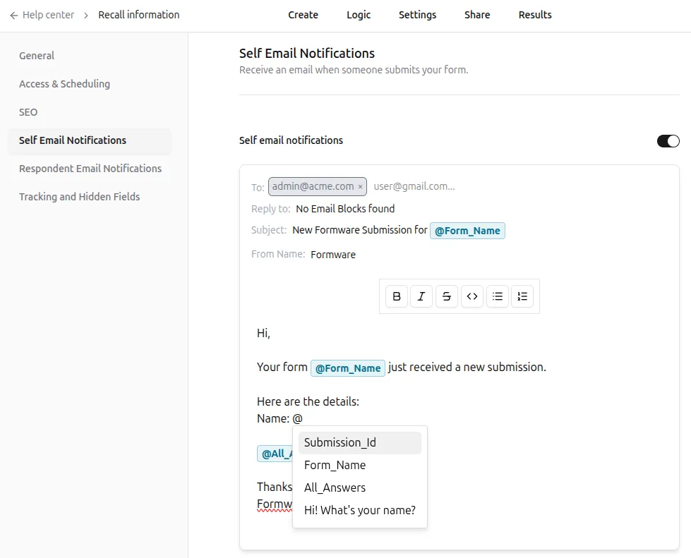 Recall in email
