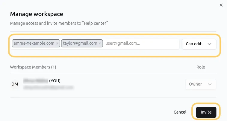 Workspace Invite Dialog