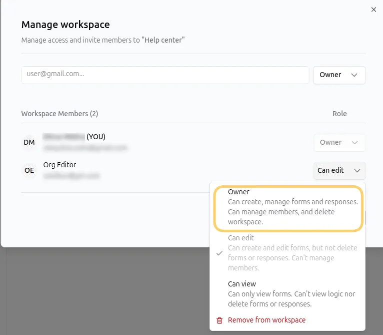 Change Workspace Role